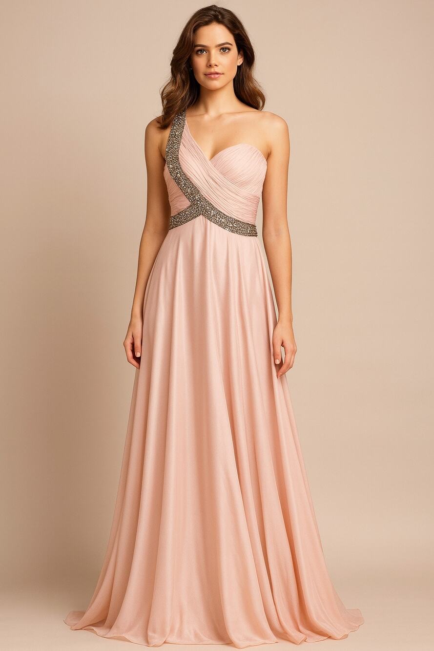 Jovani Blush Pink Jewel Embellished Chiffon Gown Dress